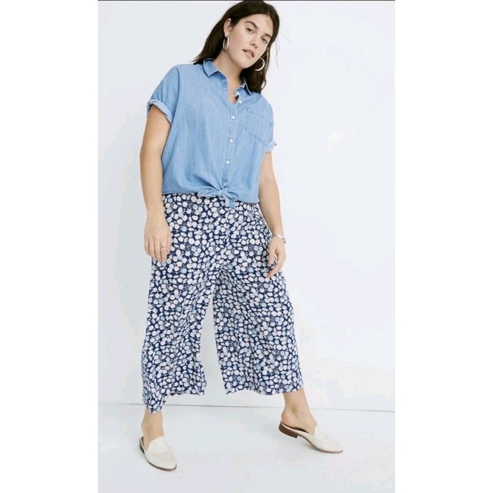 Madewell Women's Huston Pull On Crop Wide Leg Pants Blue French Floral Cottage L
